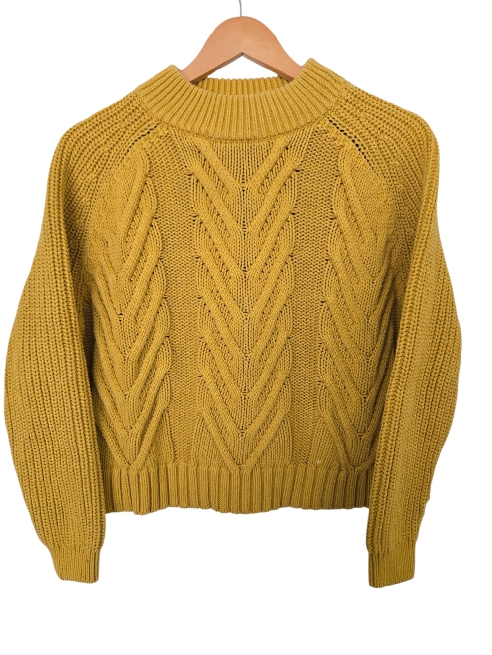 J.Crew Chunky Knit Sweater Mustard Yellow Cable Knit Cozy Fall Pullover XS - Picture 2 of 5